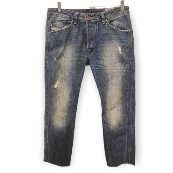 Diesel 32 x 26.5 Darron Cutoff Men’s Jeans Distressed Button Fly Logo Raw Hem - Picture 1 of 16